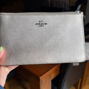 Coach Silver Metallic Pebbled Leather Wristlet